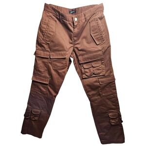 Fashion Nova Men Brown Multi Pocket Cargo Pants Mens 32 Tactical Utility Twill